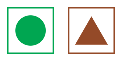 Green dot vegetarian mark next to brown triangle non-vegetarian mark